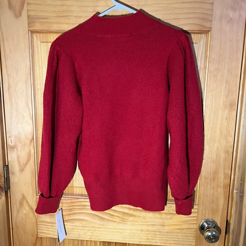 French Connection Solid Red Ribbed Puff Sleeved S… - image 2